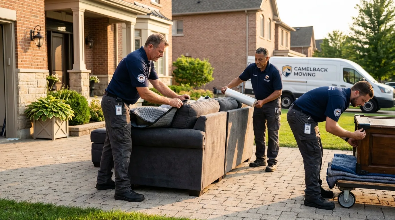 Large estate moving crew wrapping furniture in Parker City, IN